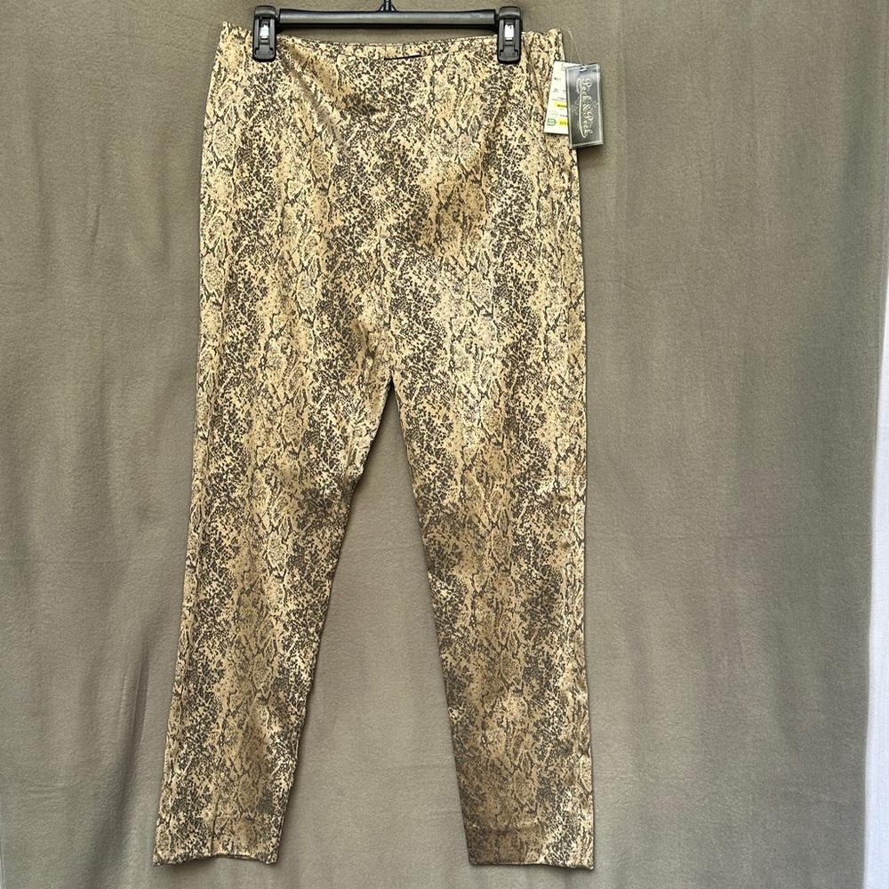 Peck & Peck Snake Print Gold and Black Straight Leg Pants Size 6 New with Tags